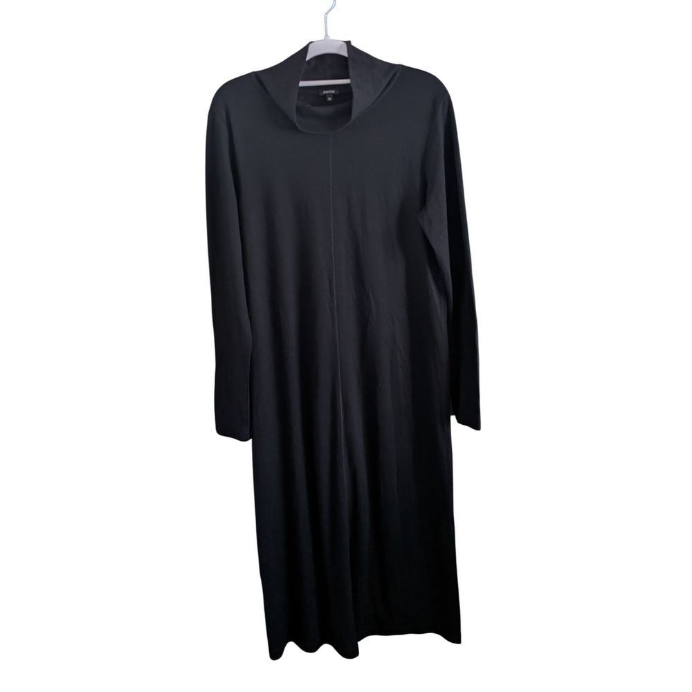ASPESI 100% Wool Long Sleeve Funnel Neck Midi Dress Black Size Medium